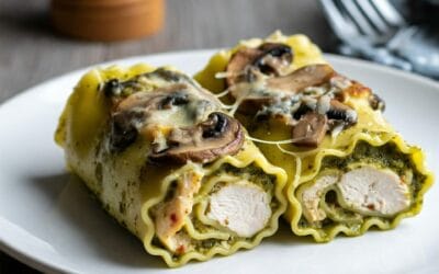 Pesto Chicken & Mushroom Lasagna Roll-Ups