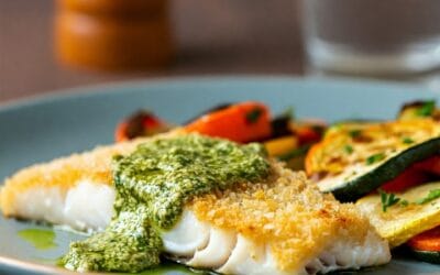Pesto Cod With Sauteed Vegetables