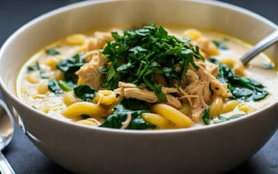 Creamy Chicken Soup With Pasta & Spinach