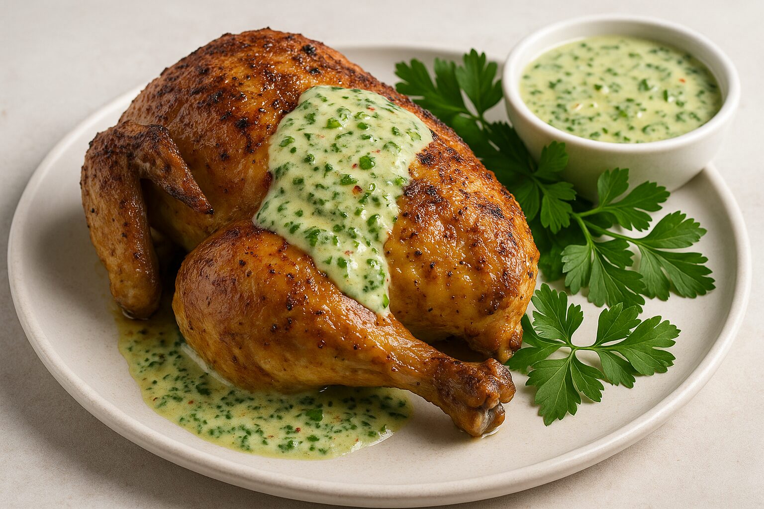 Creamy chimichurri roast chicken